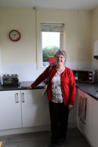 June visits the refurbished kitchen.