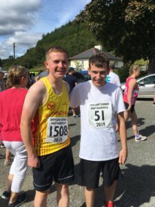 George (pictured with fellow former student Adam) completed the Lake Vyrnwy Half Marathon.