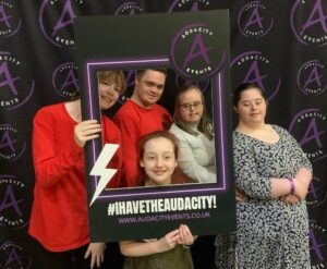 Derwen Dance Crew take a selfie with the #IHaveAdacity photo frame