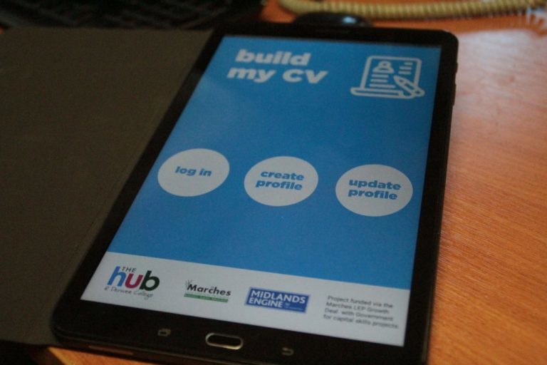 View of a tablet with the Build My CV app open on it