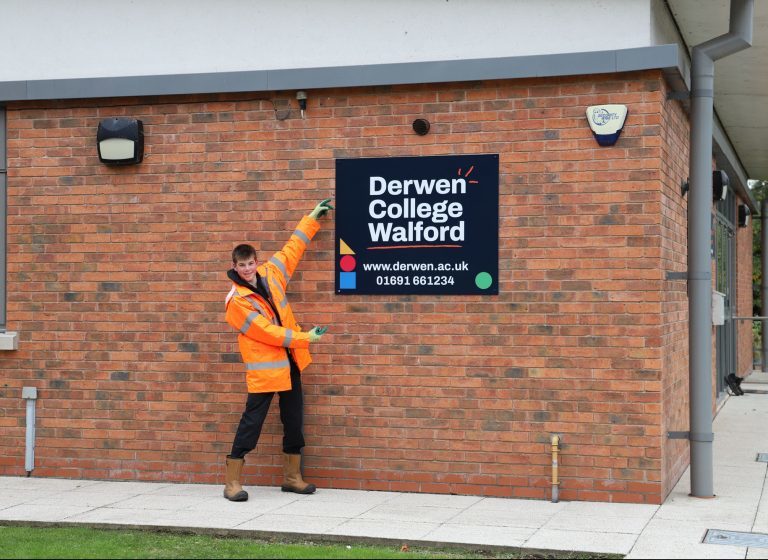 Student outside Derwen College Walford