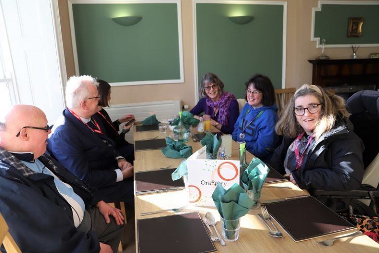 Richard and his team with old Derwen friends sat around a large rectangular dining table in The Orangery Restaurant.