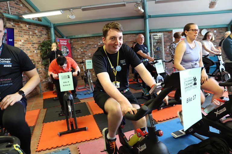 Student taking part in the Spinathon