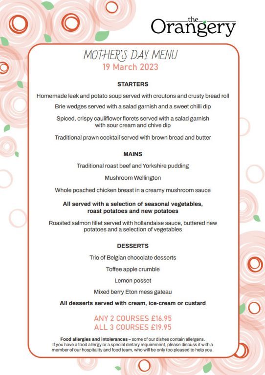 Mothers Day Menu for 19 March 2023