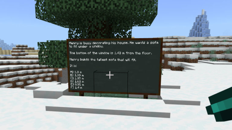 Second photo showing sample maths problem in the Minecraft world