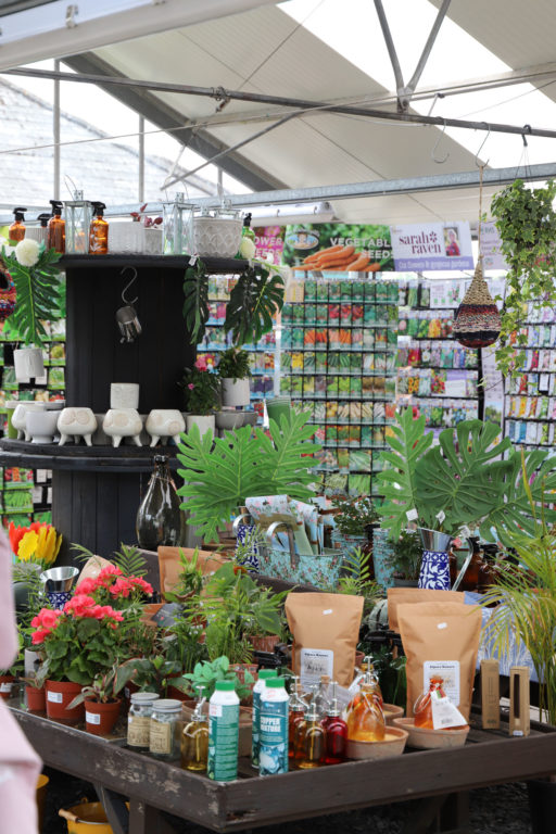 Plants and gifts arranged in the garden centre