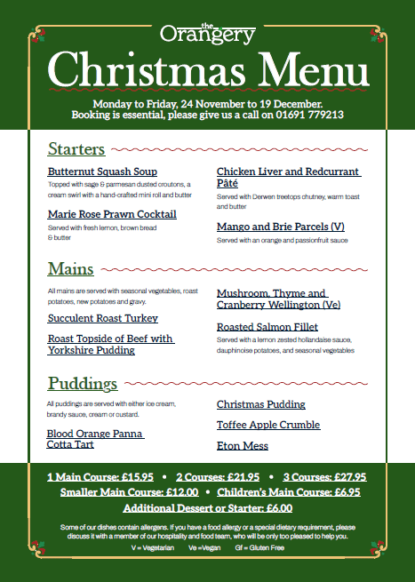 The Orangery Christmas menu 2025
