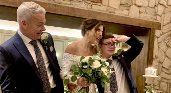 Joe with dad and stepmum Steven and Caroline banner