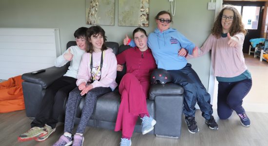 Thumbs up from students in Derwen College residence Kent House